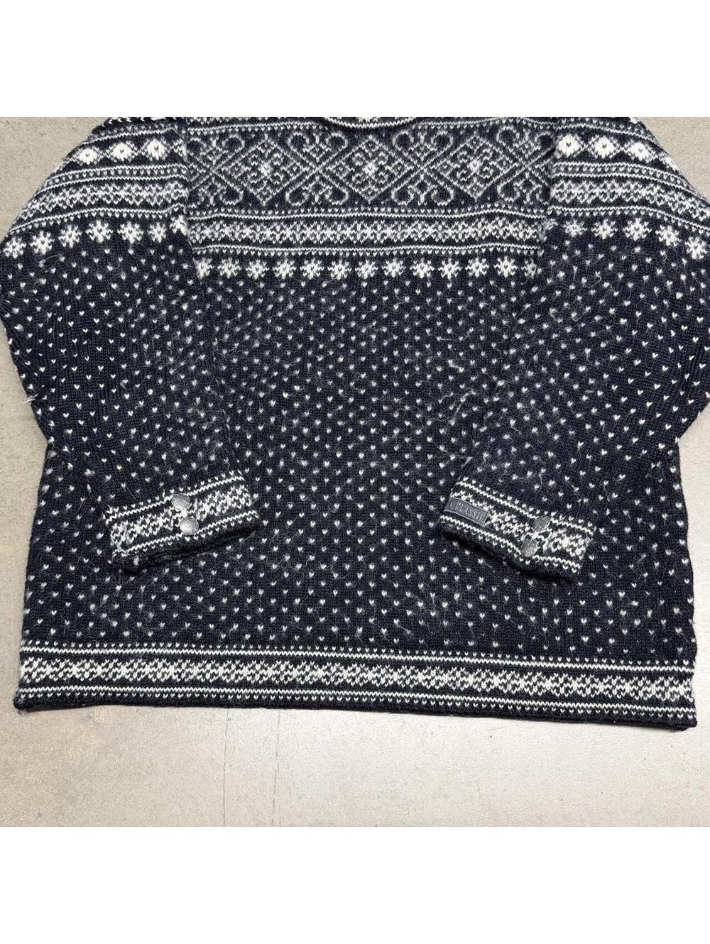 VTG 90s Dale of Norway Black and White Nordic Fair Isle Norwegian Wool Sweater - Picture 4 of 8